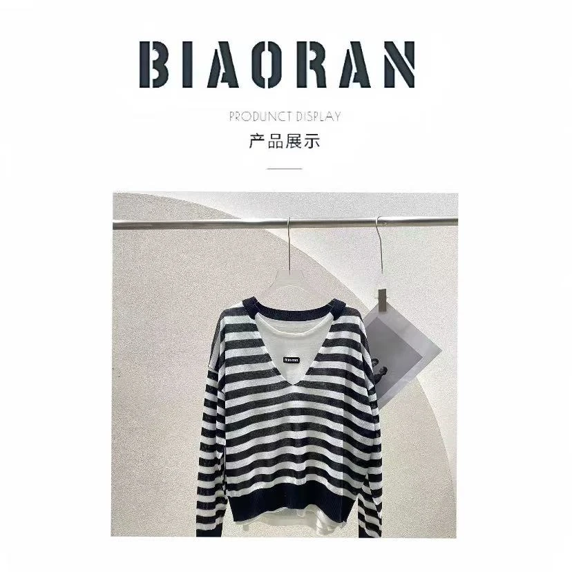 BIAORAN/标冉2025春季新款休闲百搭高端条纹两件套9901