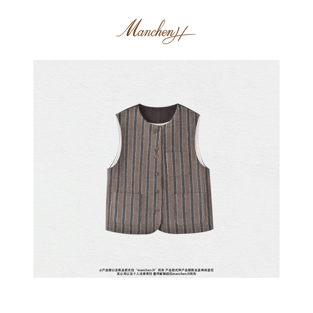 曼辰manchenh"权利美学"进口色织羊毛提花气质百搭马甲