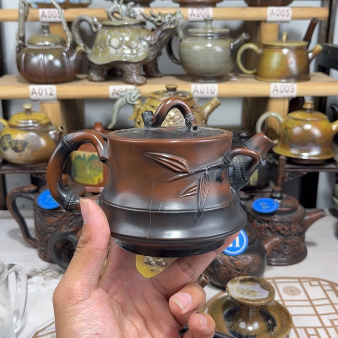 建水紫陶240cc全手工制作仿生竹节，建水紫陶传承纯裸坯柴烧