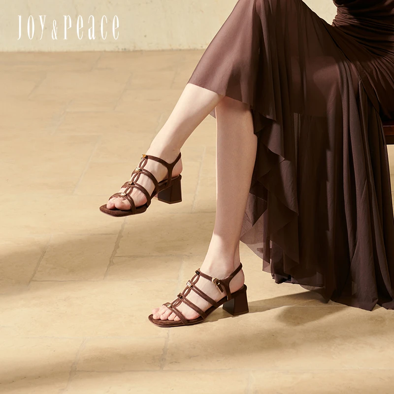 真美诗许愿石2025夏季新款小众时髦树脂饰扣带罗马凉鞋女Y1H02BL5