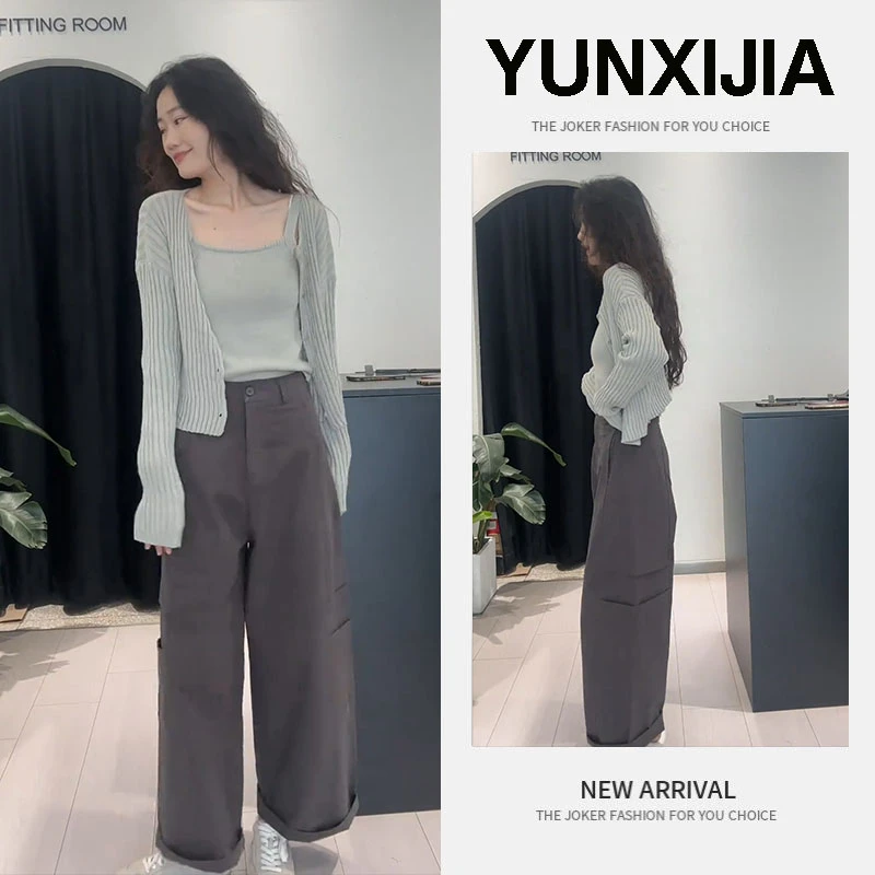 2025秋季新款时尚甜美减龄通勤极简慵懒风吊带开衫裤子三件套