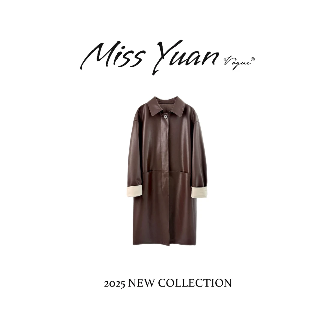 M.Y 媛总韩版复古春秋宽松皮衣2025油蜡新款长款风衣外套