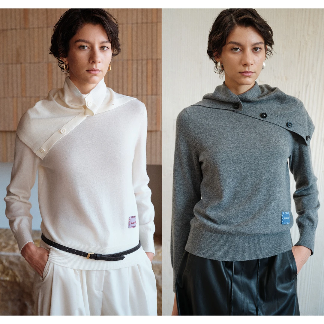 MARIUS | "邮票衫"羊绒羊毛混纺极简佰搭圆领直身针织长袖套衫