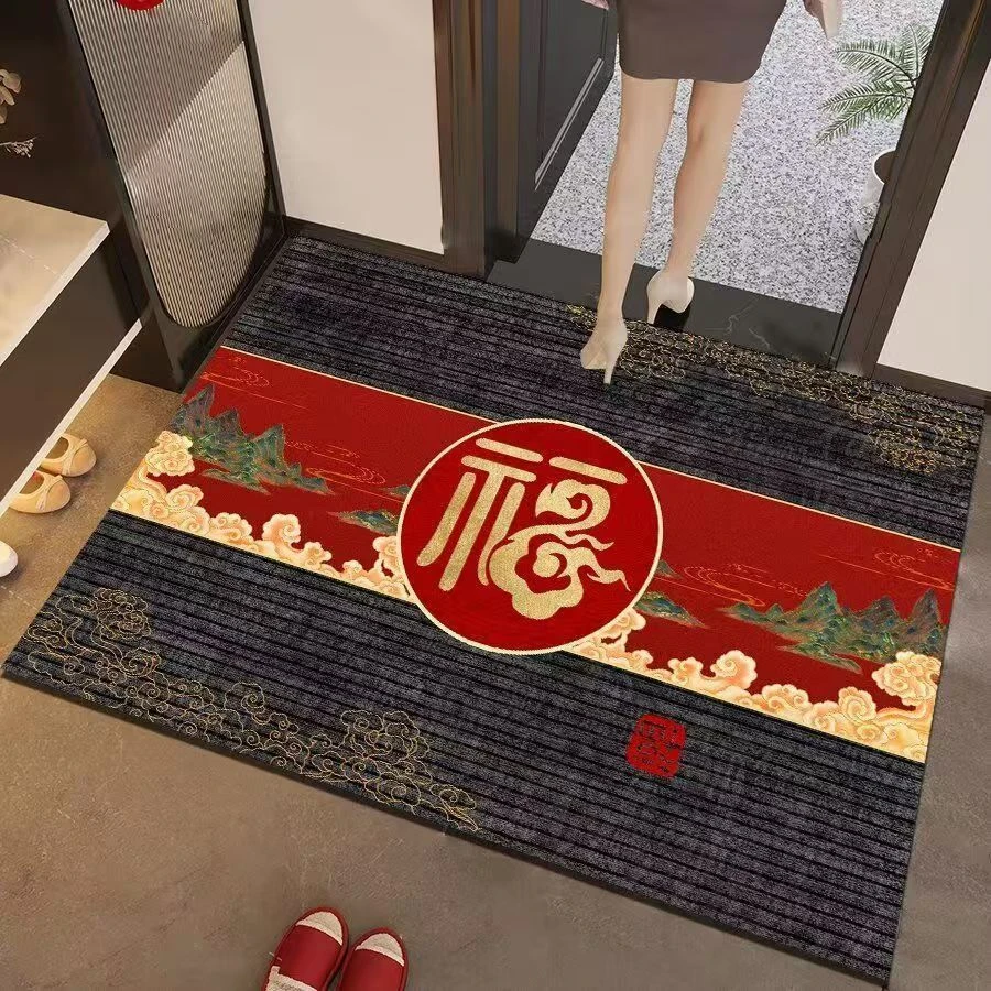 新款软硅藻泥红色喜庆中式入户进门地垫玄关地毯大门口脚垫耐磨