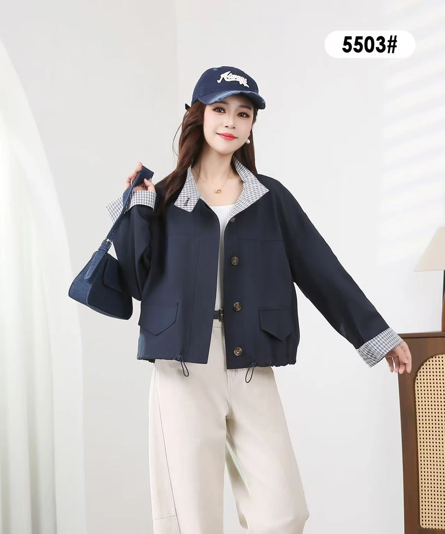 5503-秋冬新款立领抽绳工装夹克外套宽松小个子休闲上衣