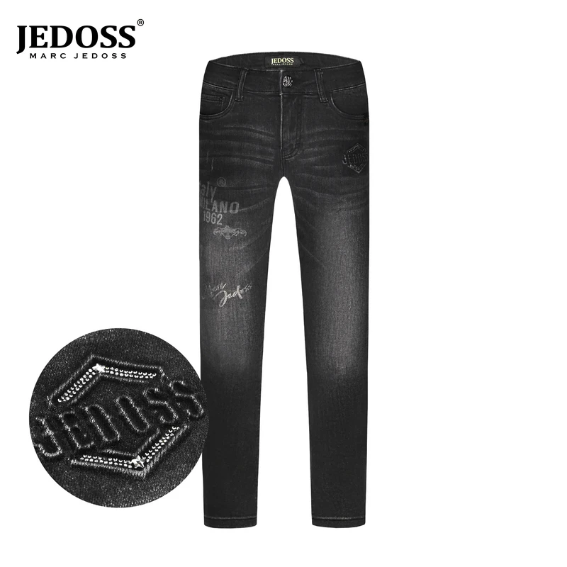 JEDOSS/爵迪斯男装秋冬潮牌新款字母压凸水印牛仔裤裤子长裤BC017