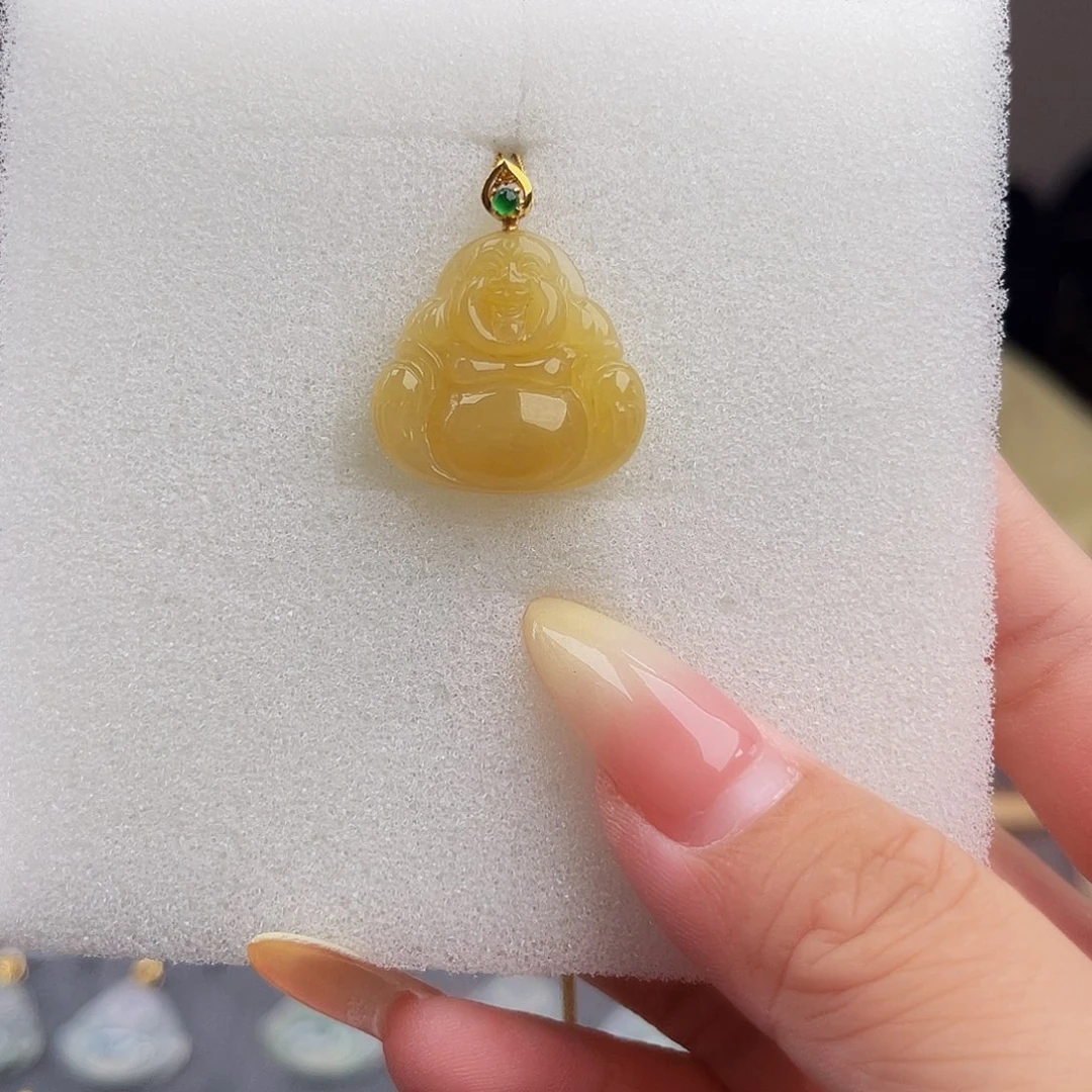 翡翠18K金镶嵌吊坠(不含链)缅料A货 中地大质检发货