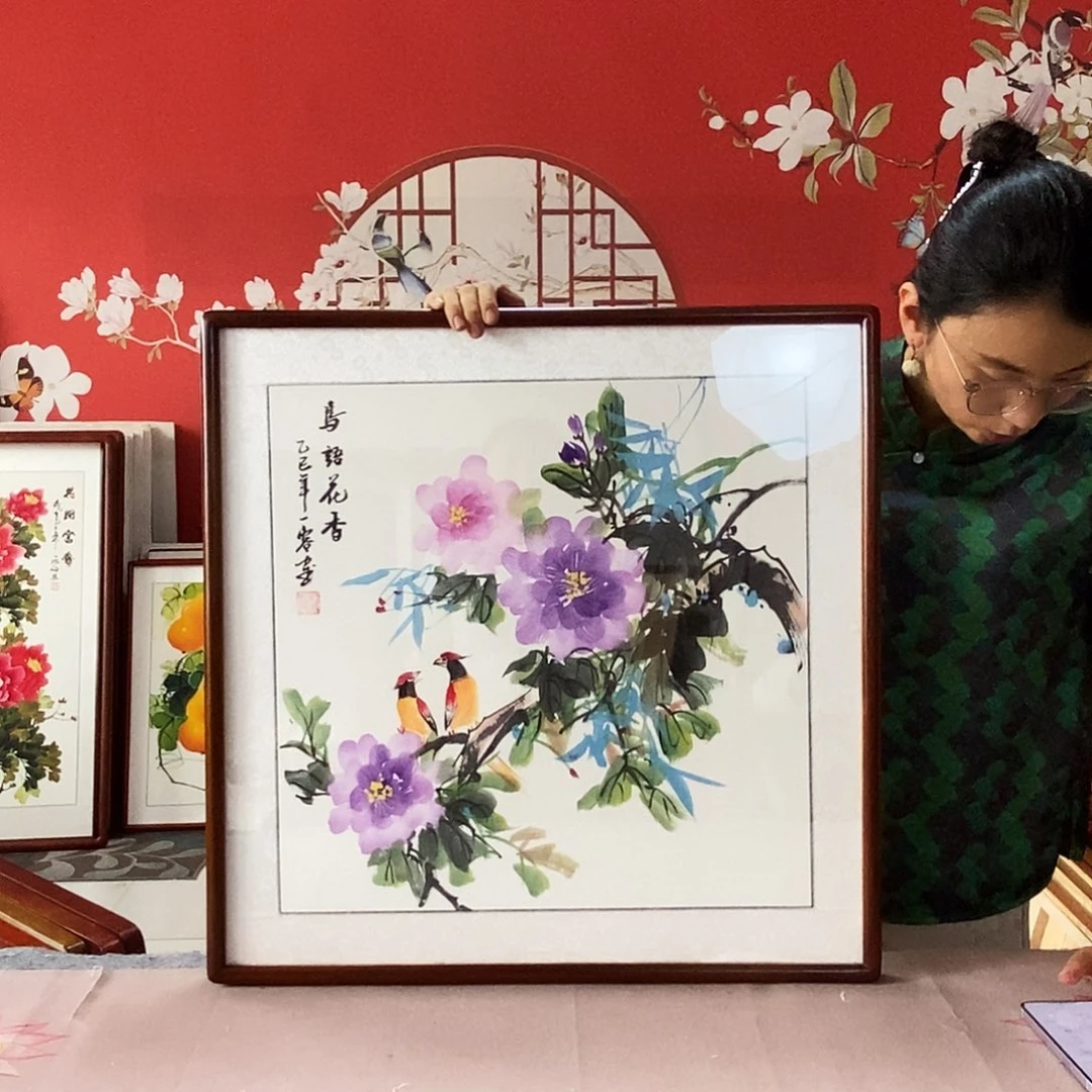 国画手写手绘带框包邮62✖️62国画作品