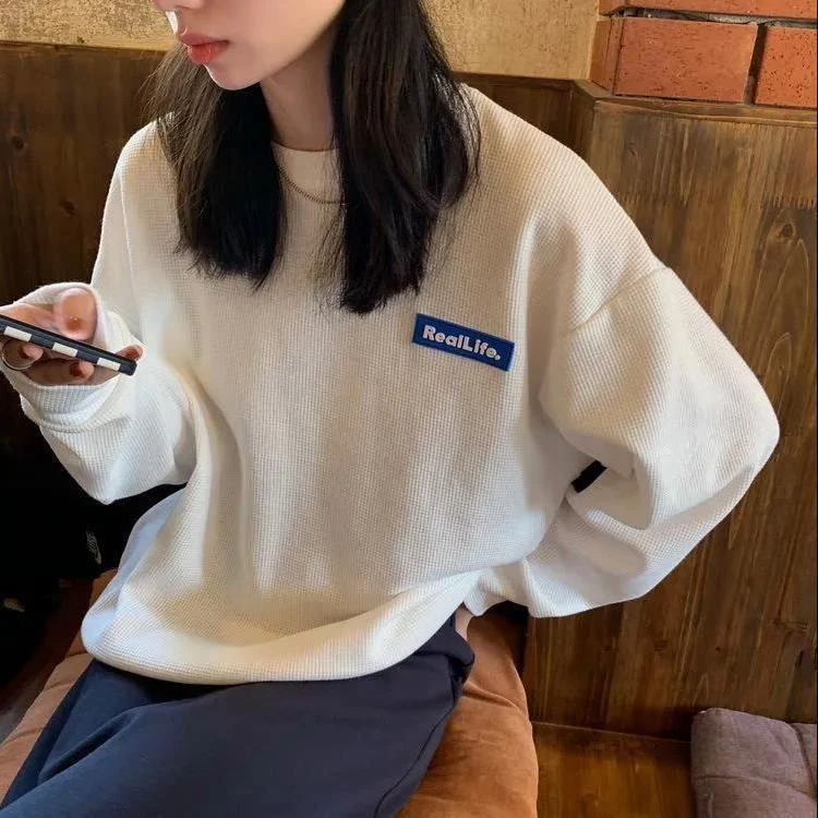 ins韩版洋气小众慵懒风设计感春秋长袖宽松百搭卫衣女装新款纯色