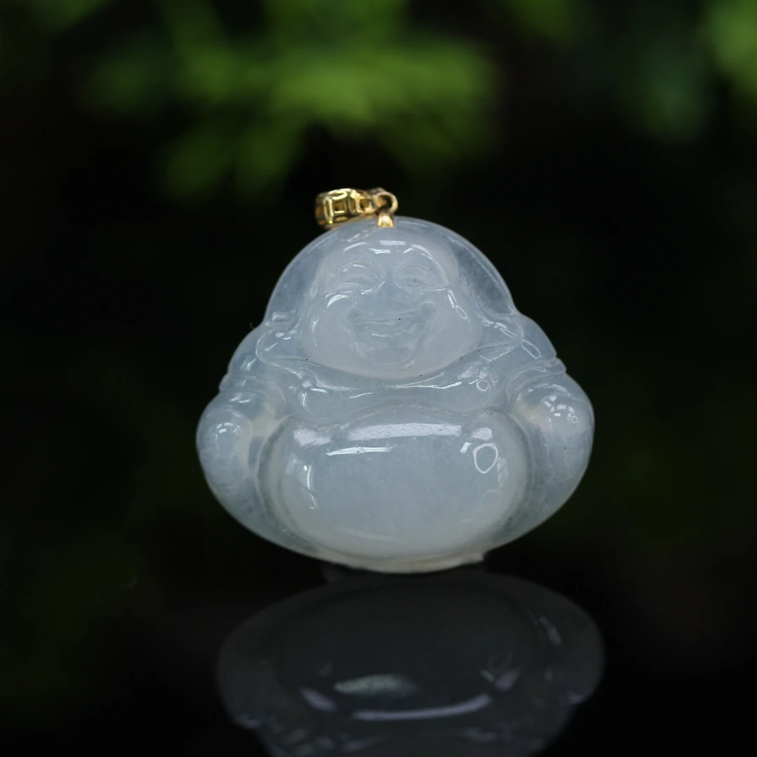 6天然缅甸翡翠A货18K镶笑佛纳喜玉吊坠/1228098/拍卖