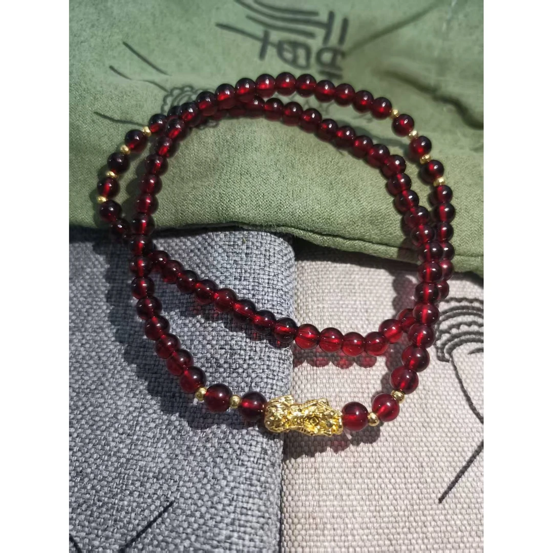 S酒红色多圈貔貅手串卡5X6无礼盒 1368