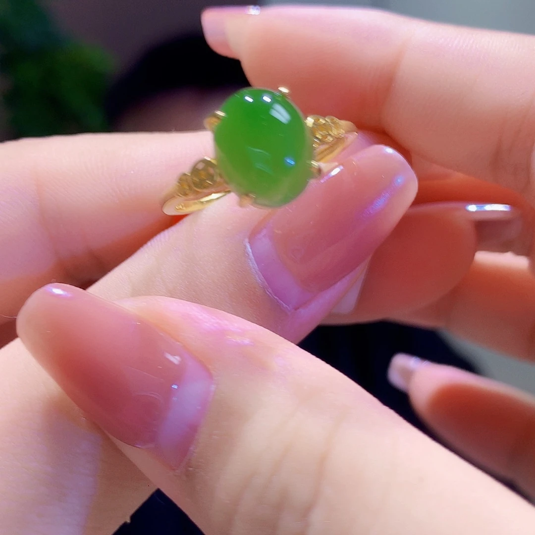 和田玉（碧玉）戒指银S925镀金镶嵌