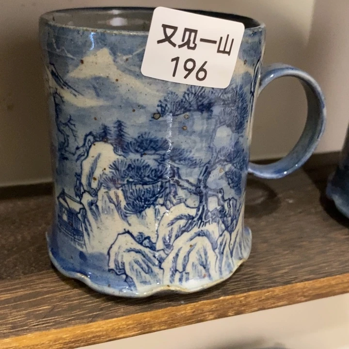 猫***睛景德镇手绘粗陶雪景水杯
