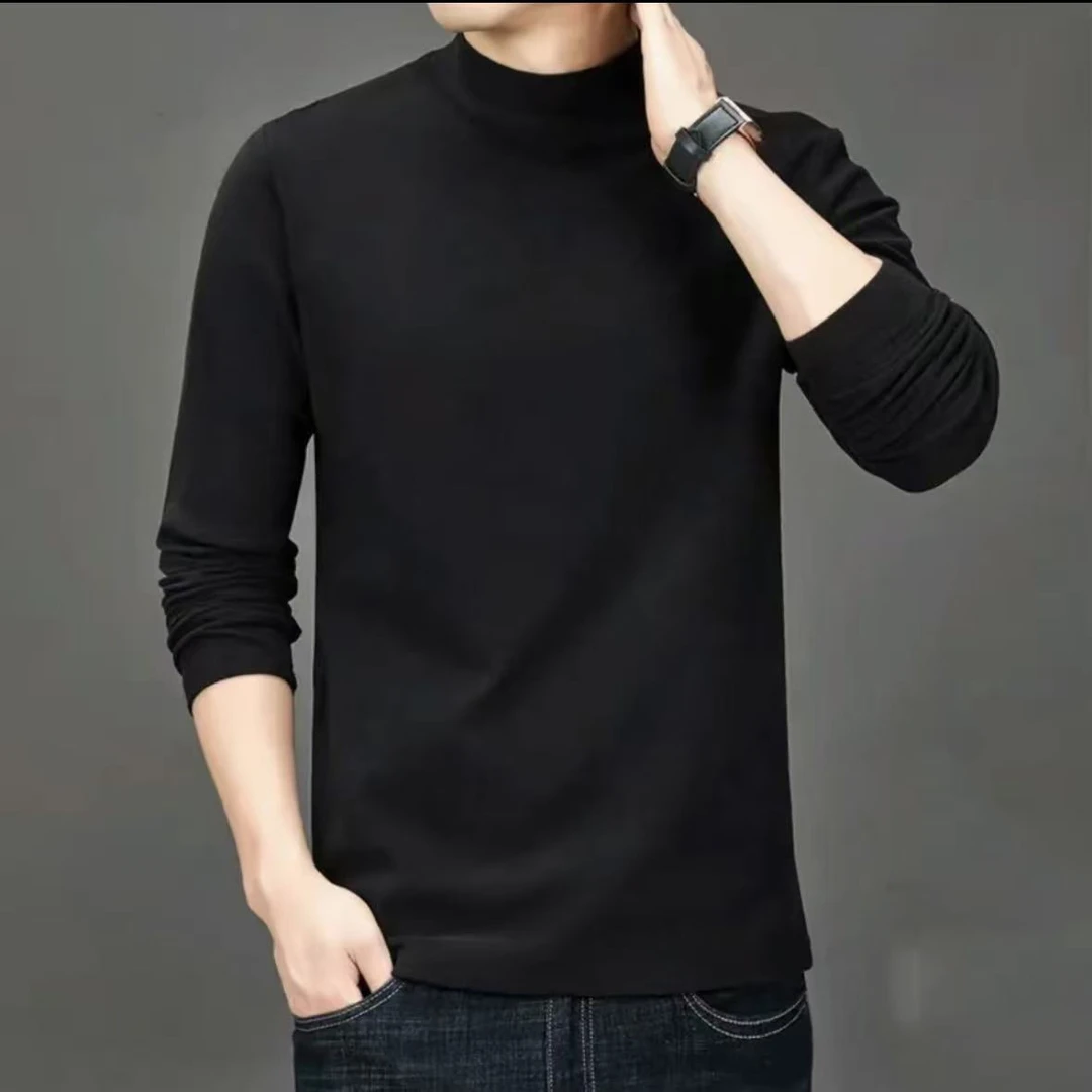 XS297 半高领纯色薄绒修身打底衫男女同款