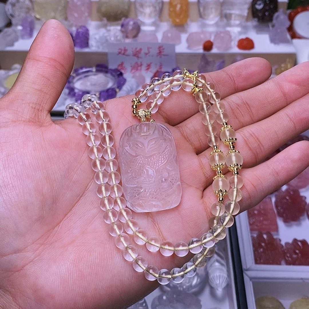 水晶颈饰未镶嵌白水晶将军狐吊坠 送链子