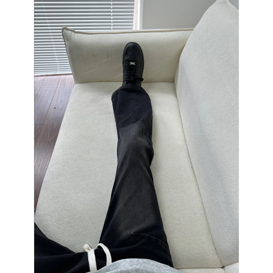 美式复古工装牛仔裤男夏季薄款水洗做旧解构风裤子宽松直筒裤潮牌