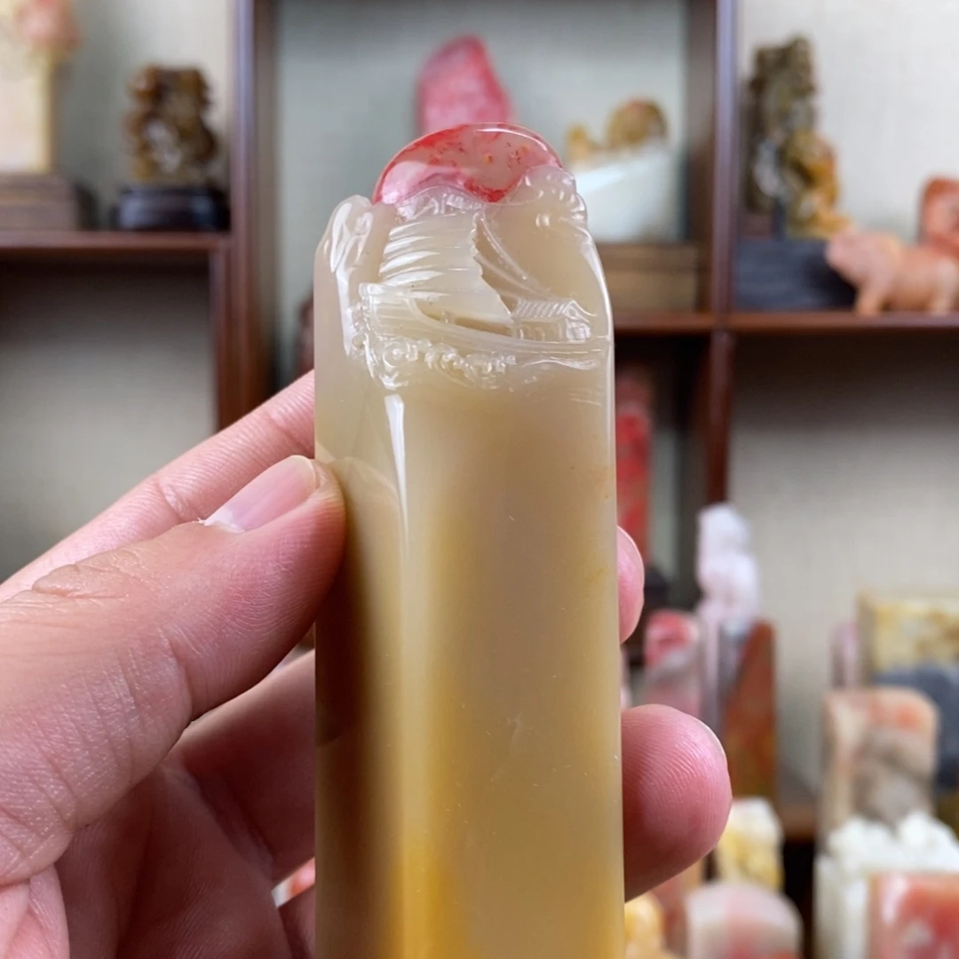 印石巴林石巴林鸡血石手工雕钮章