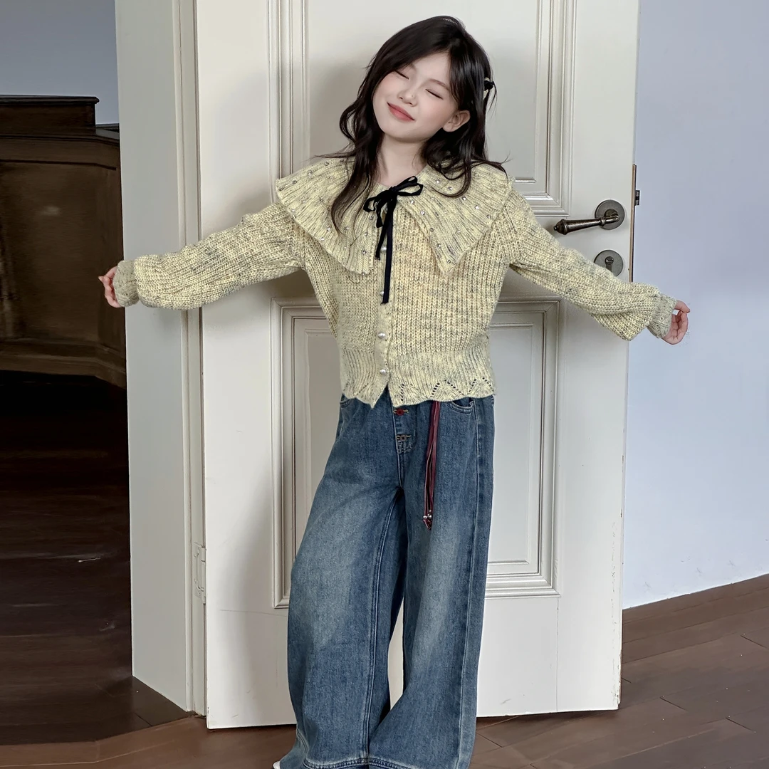 女童秋装套装2025新款儿童洋气开衫毛衣女孩韩版春秋款时尚两件套