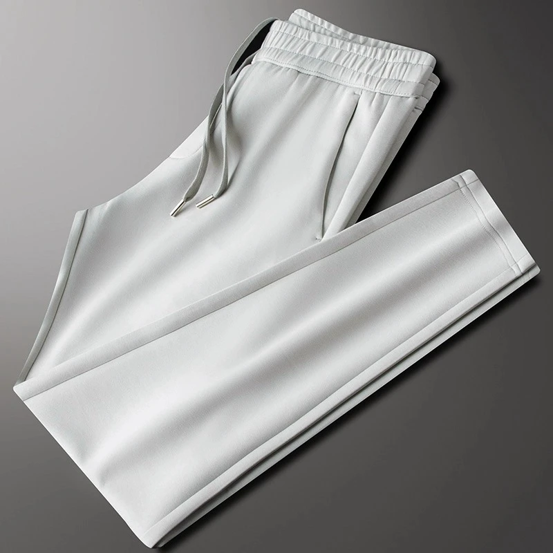高级感直筒休闲运动裤男2025新款夏季薄款莫代尔修身抽绳针织卫裤