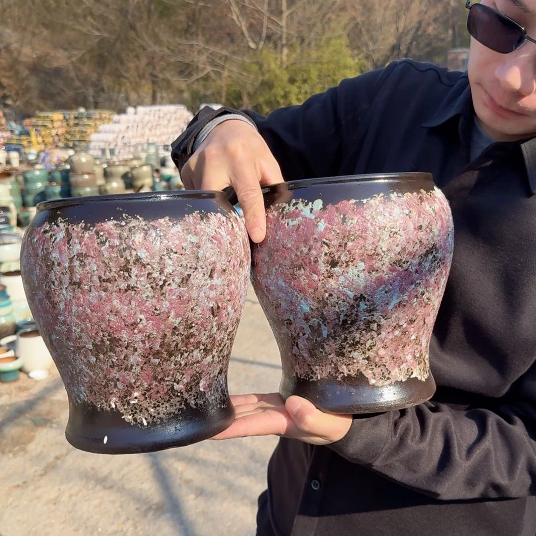 紫砂花盆口18高22（两个美人鱼老庄酱紫