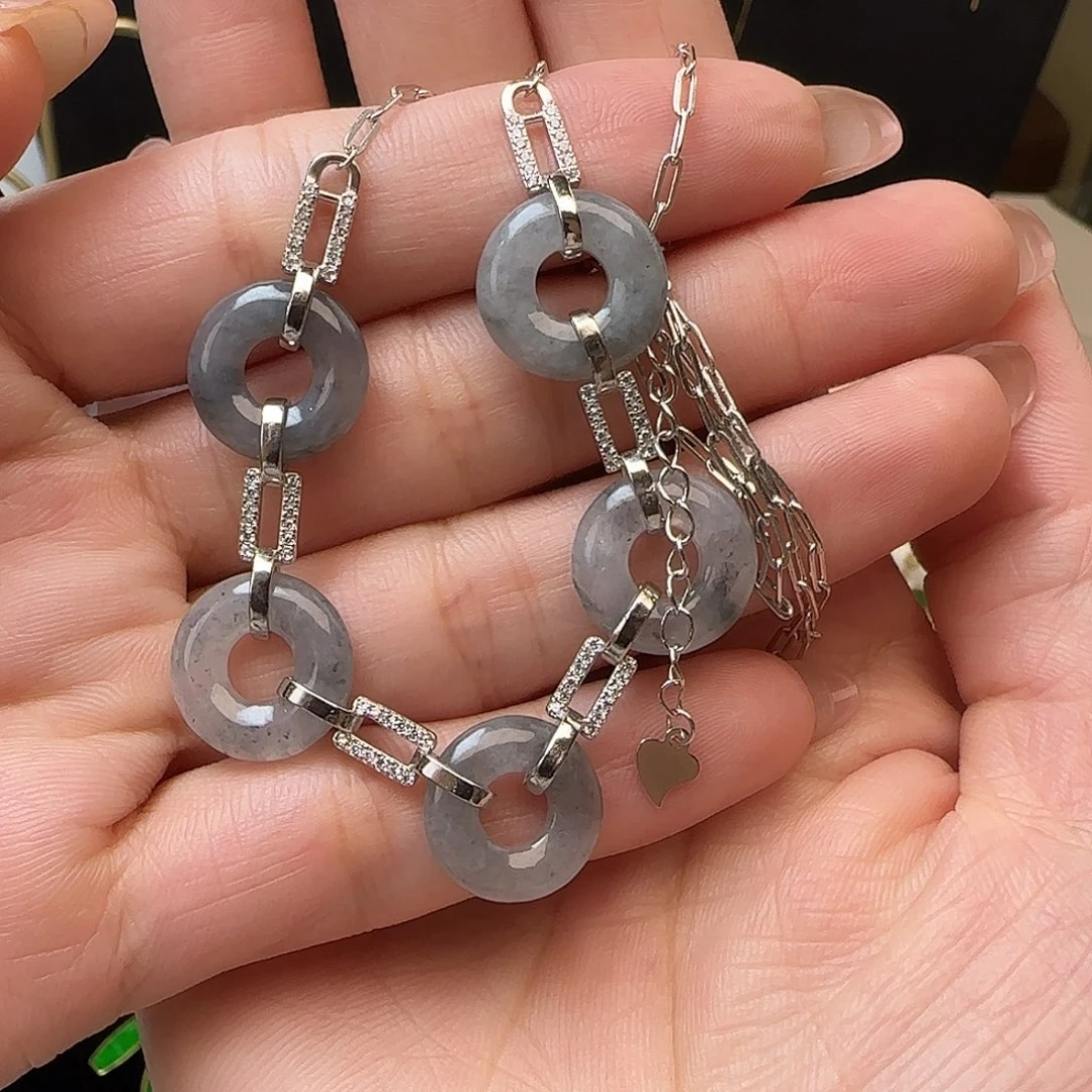 喵***翡翠银S925镶嵌颈饰含项链