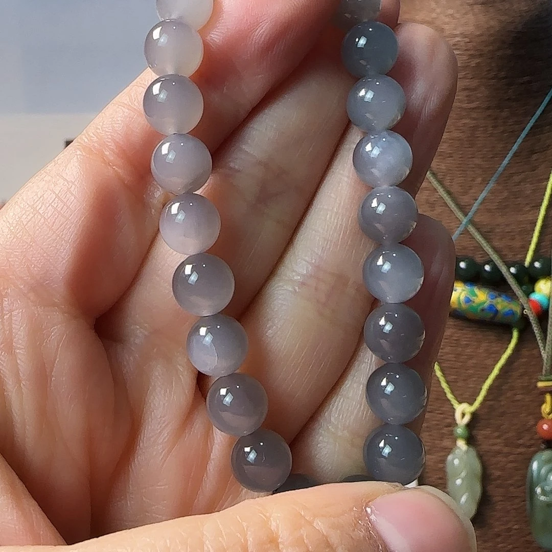 和田玉未镶嵌手链烟紫红8mm