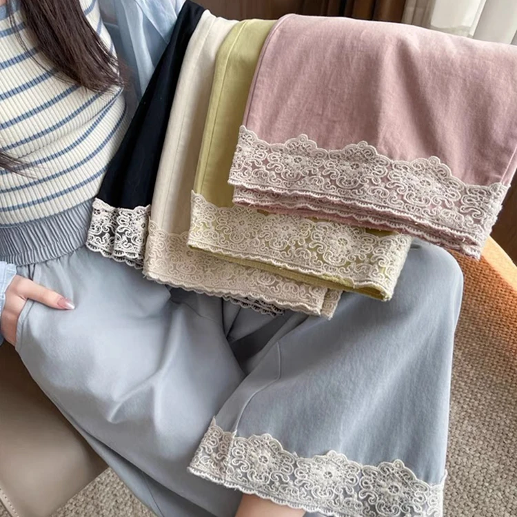 R111-2# 孕妇新款2025直筒显瘦春夏款抽绳孕妇百搭休闲蕾丝边阔