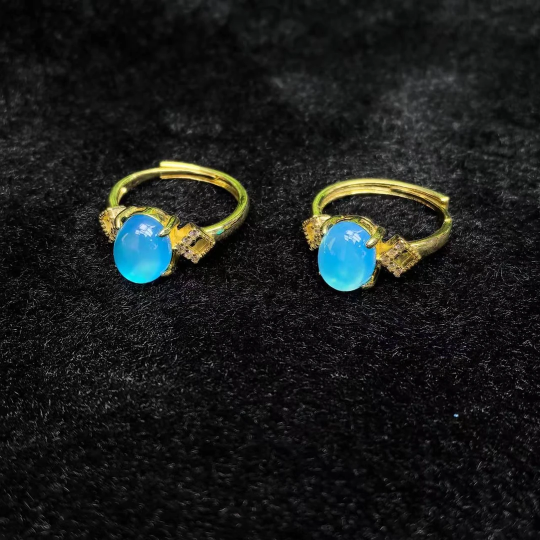 ST7391（玉姐）克兰因蓝玛瑙蓝蛋面戒指-多样性只发一件