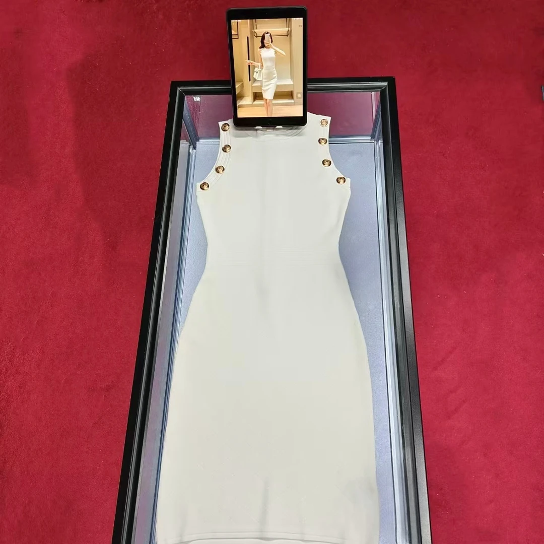 D652新款时尚白色休闲连衣裙设计师包臀百搭气质