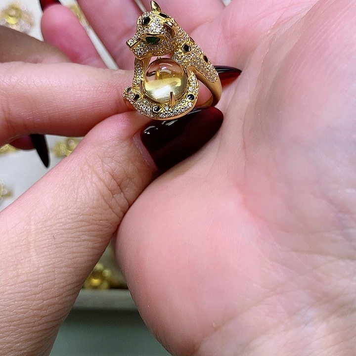 黄晶戒指银S925镶嵌莲**城