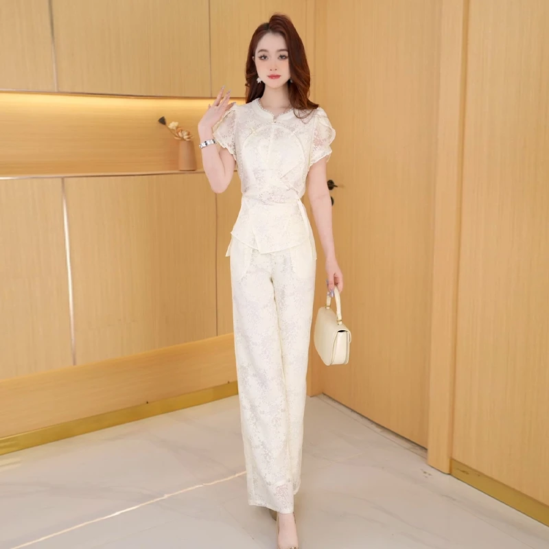 【两件套】夏季时尚轻熟洋气休闲显瘦减龄短袖女装套裤