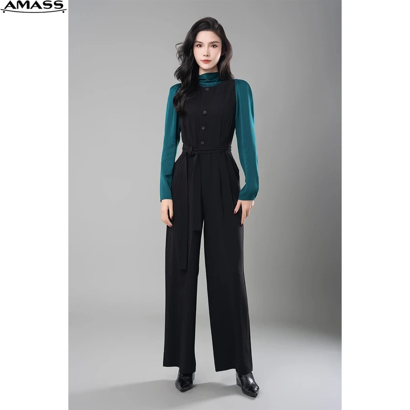 AMASS/阿玛施早春新款高级感小众时尚通勤收腰无袖连体裤女510012