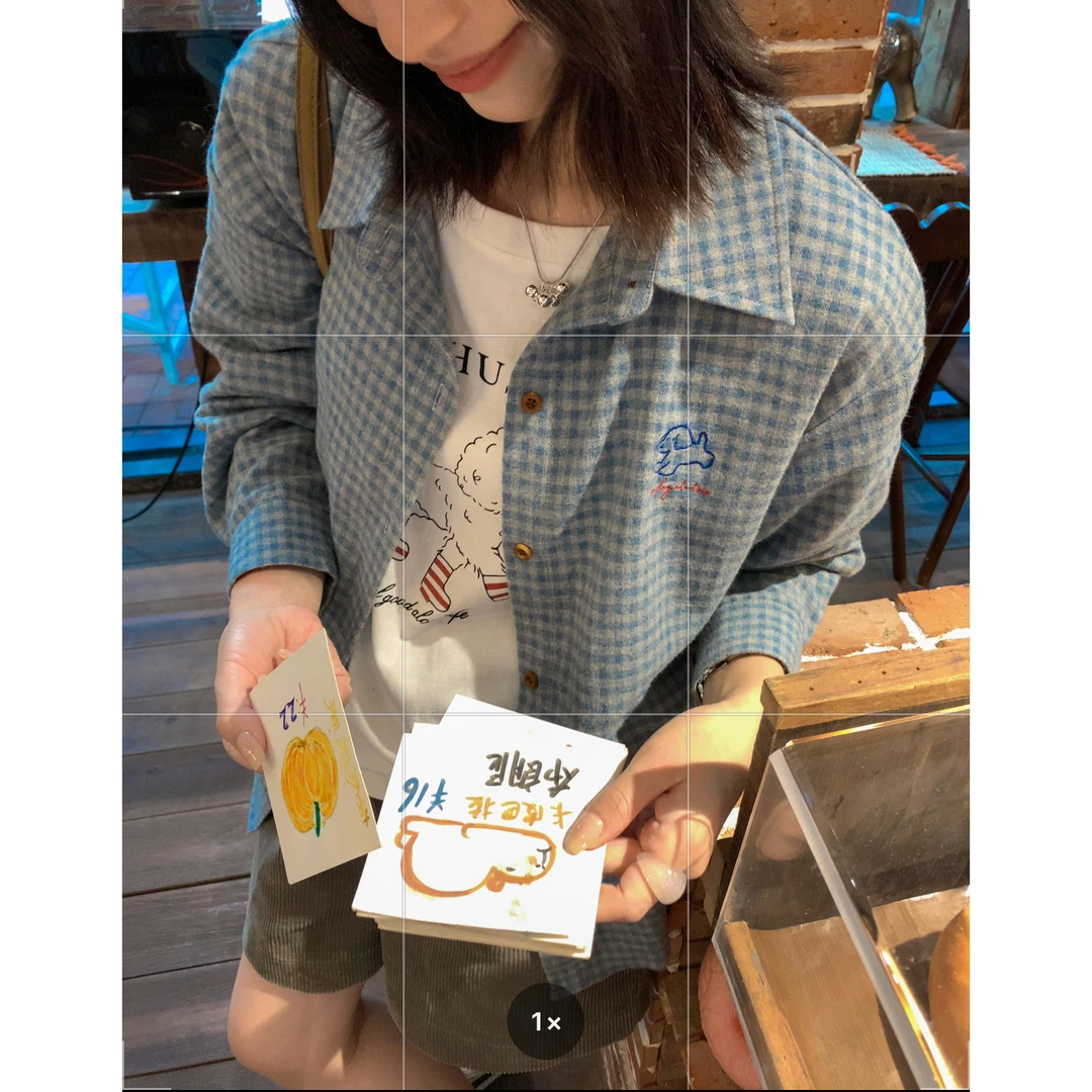 【西西里安】 秋冬暖风~韩版撞色小狗刺绣磨毛格子衬衫