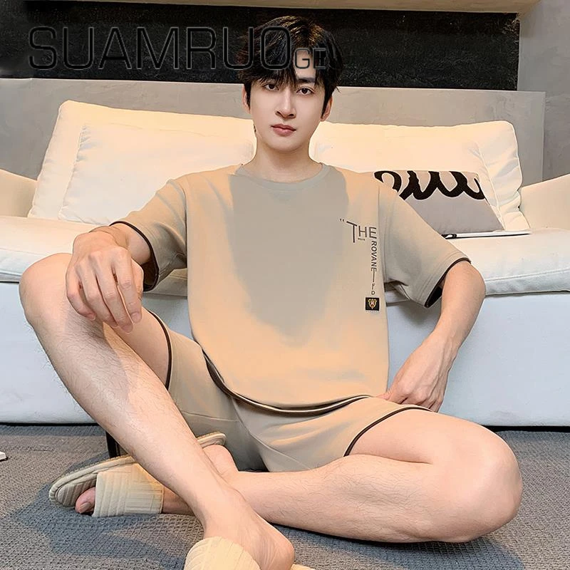 韩版小众男士睡衣夏季纯棉短袖青少年夏天薄款大码男款家居服套装