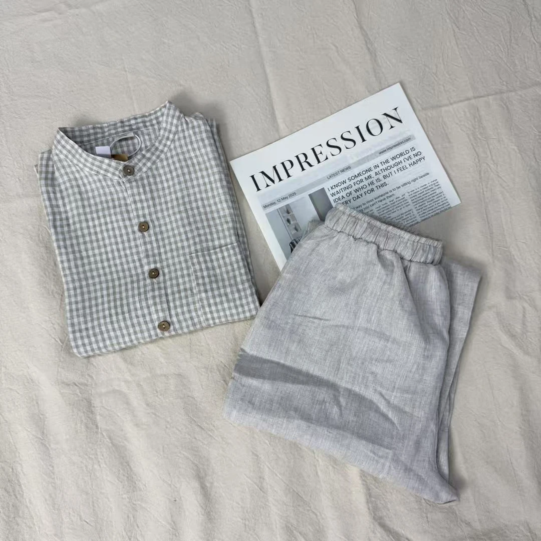 【花田】21支汉麻双雨露经典格子家居服