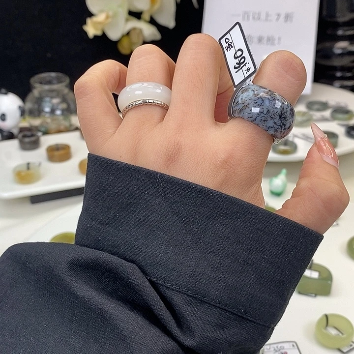 和田玉（糖玉）未镶嵌戒指Z90奥利奥墩墩18