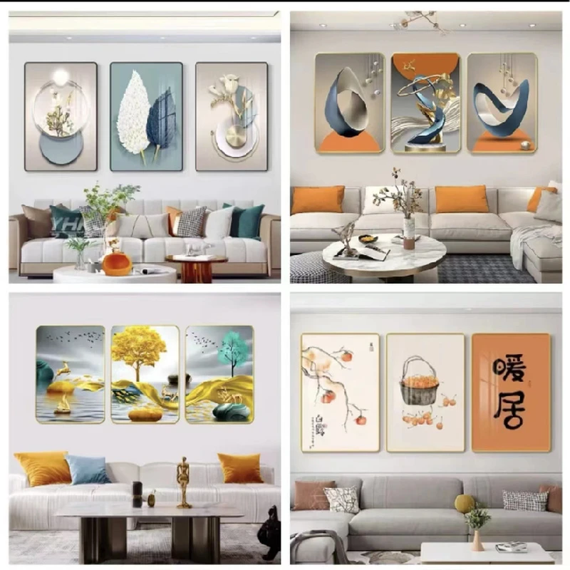 【福利】96111无痕钉上墙餐厅客厅三联画晶瓷平面简约轻奢装饰画