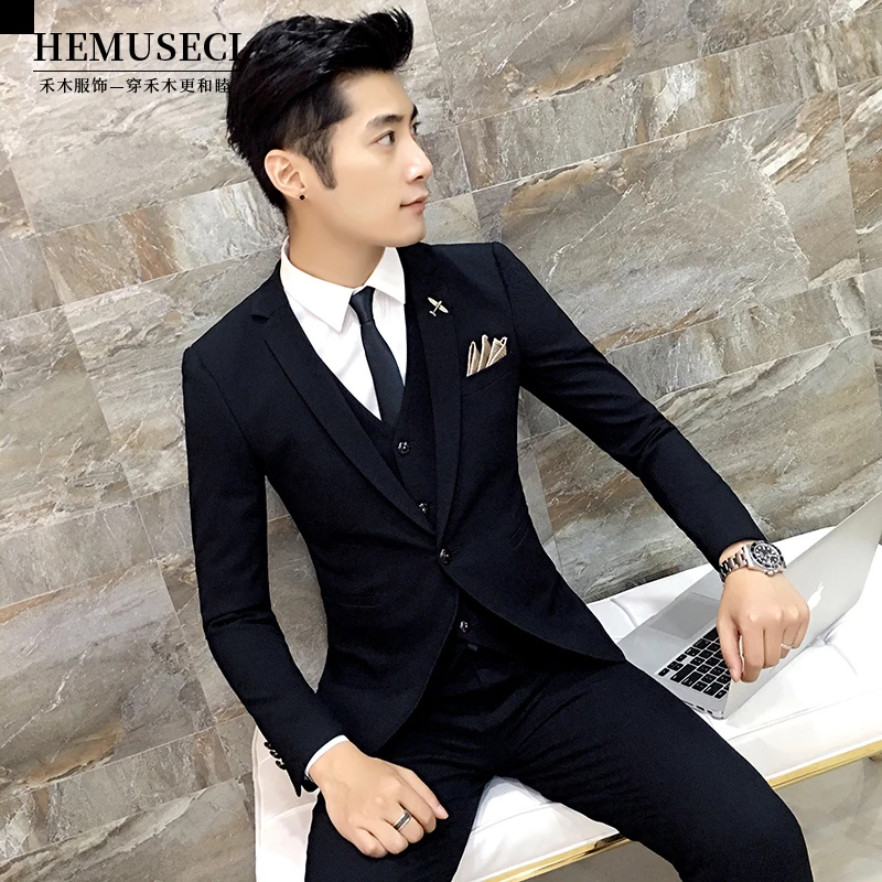 高端商务修身结婚西装外套修身英伦风正装结婚婚礼平驳领套装痞帅