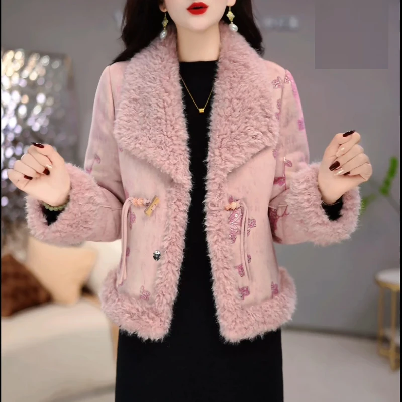 小香风仿皮毛一体毛呢外套女冬季2025新款加绒加厚小个子呢子大衣