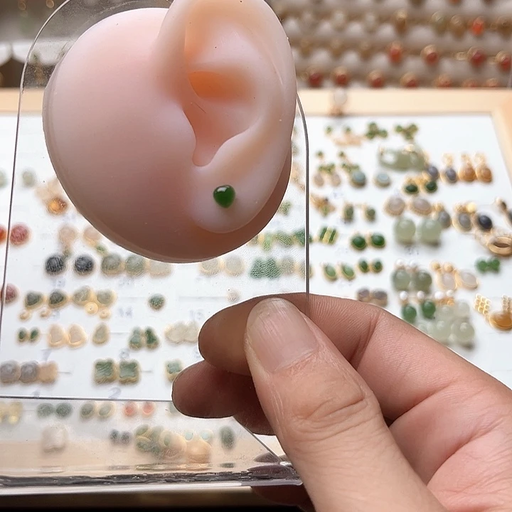 银S925镶嵌和田玉耳饰