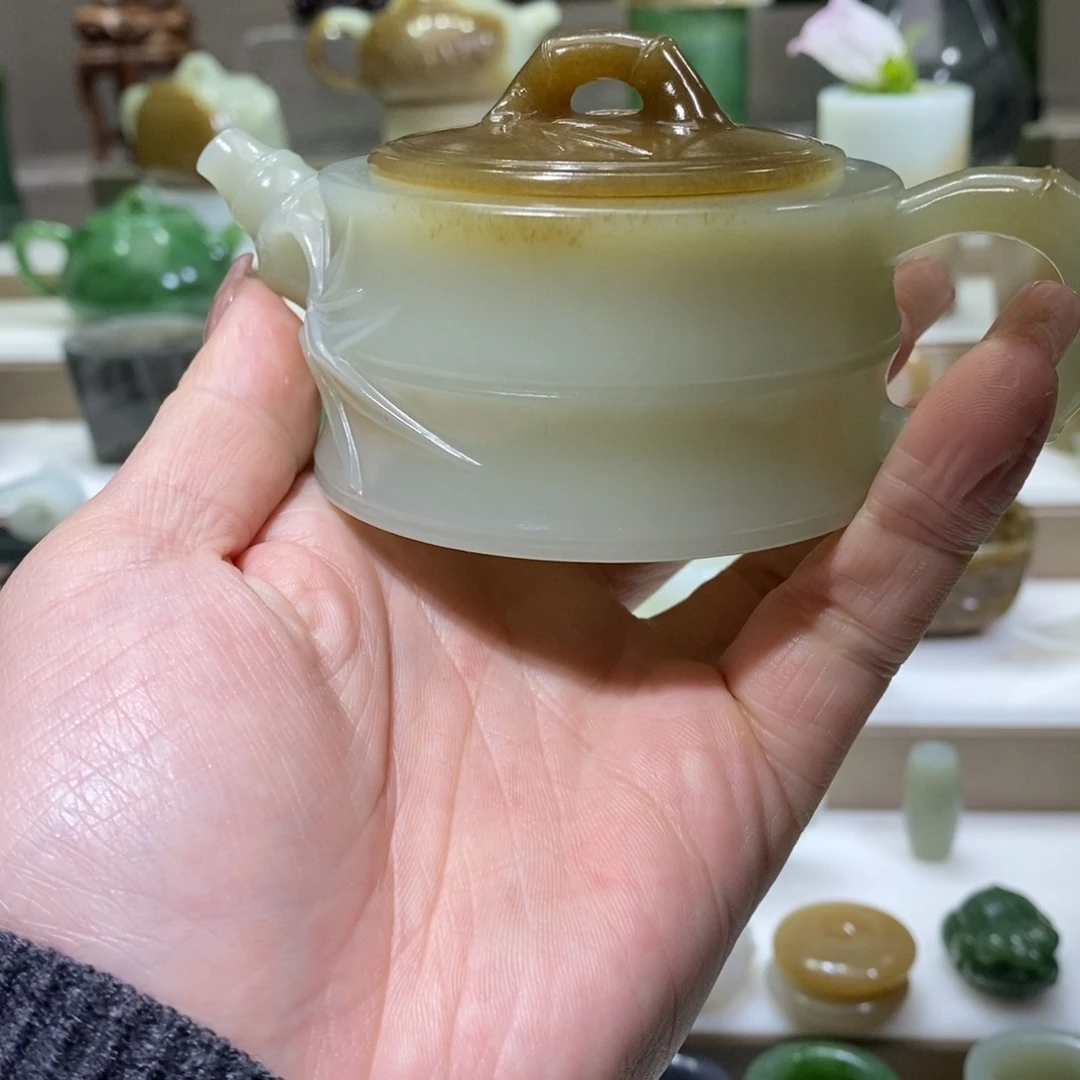 和田玉把件未镶嵌南***意竹节壶