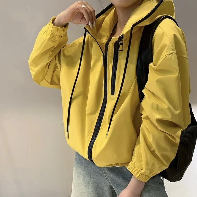 25219双拉链设计连帽早春外套女2025春装新款韩版宽松夹克上衣