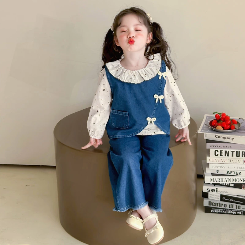 女童韩版牛仔套装春季2025新款洋气时髦女宝宝春装儿童网红三件套