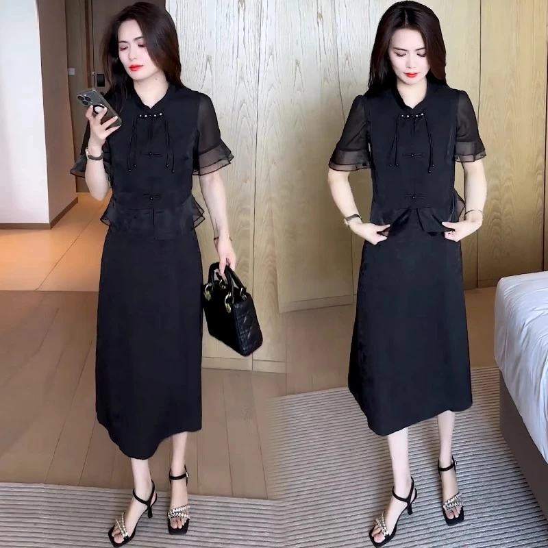 新中式套装裙女2025夏季新款洋气显瘦减龄短袖上衣半身裙两件套裙