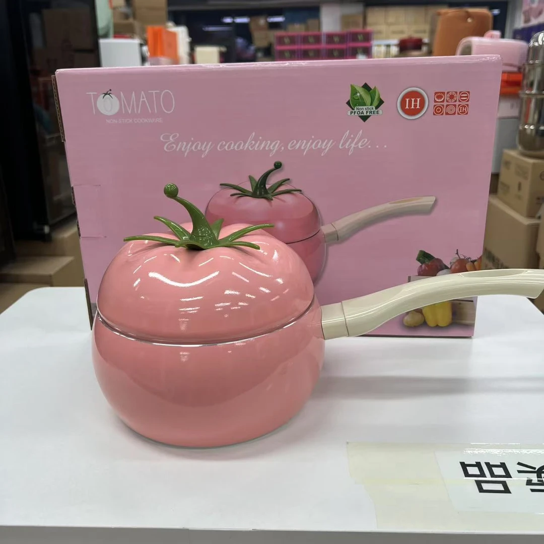 粉色西红柿番茄炒锅小奶锅不粘锅煮面锅婴儿辅食锅泡面迷你汤锅