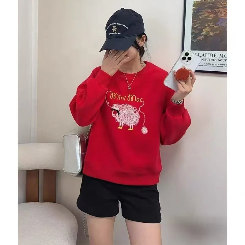 7023 线团小羊圆领卫衣红色(XL衣长61左右）