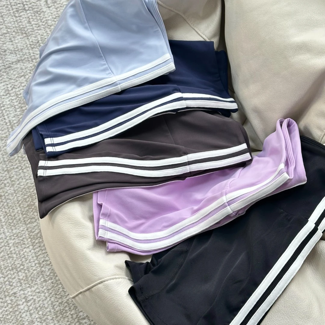 【CY潮流】裸感夏无T瑜伽裤女高腰侧边条纹健身短裤紧身运动三分裤