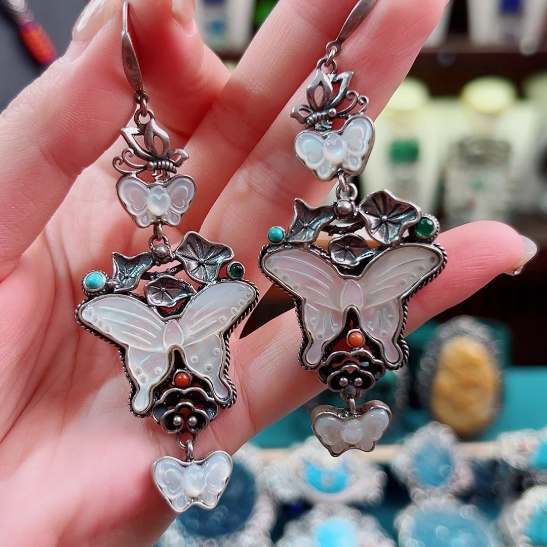 耳环银S925镶嵌贝壳耳环