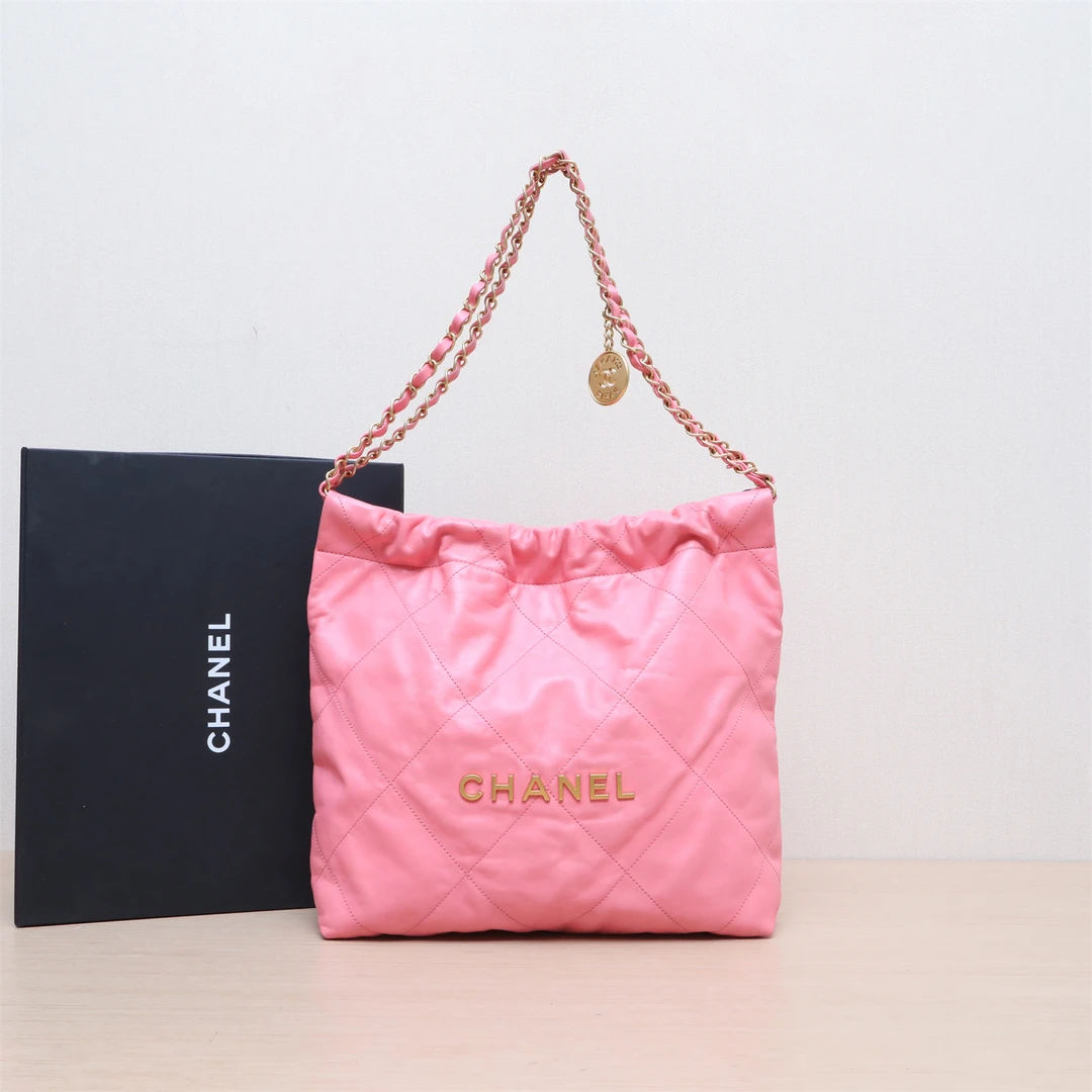 95新 Chanel/香奈儿 【娇】22BagTote托特包粉色芯片开P244589683