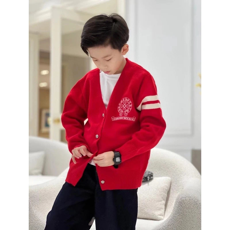 亿洋童装定制“贺岁红石榴”儿童限量韩版针织V领开衫KI5741